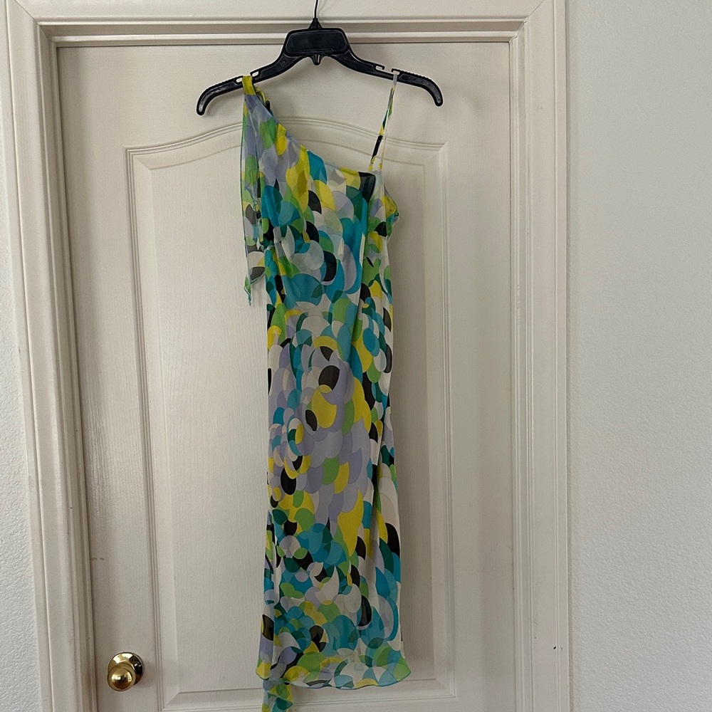 Sisley One-Shoulder Multicolor Abstract Print Dress